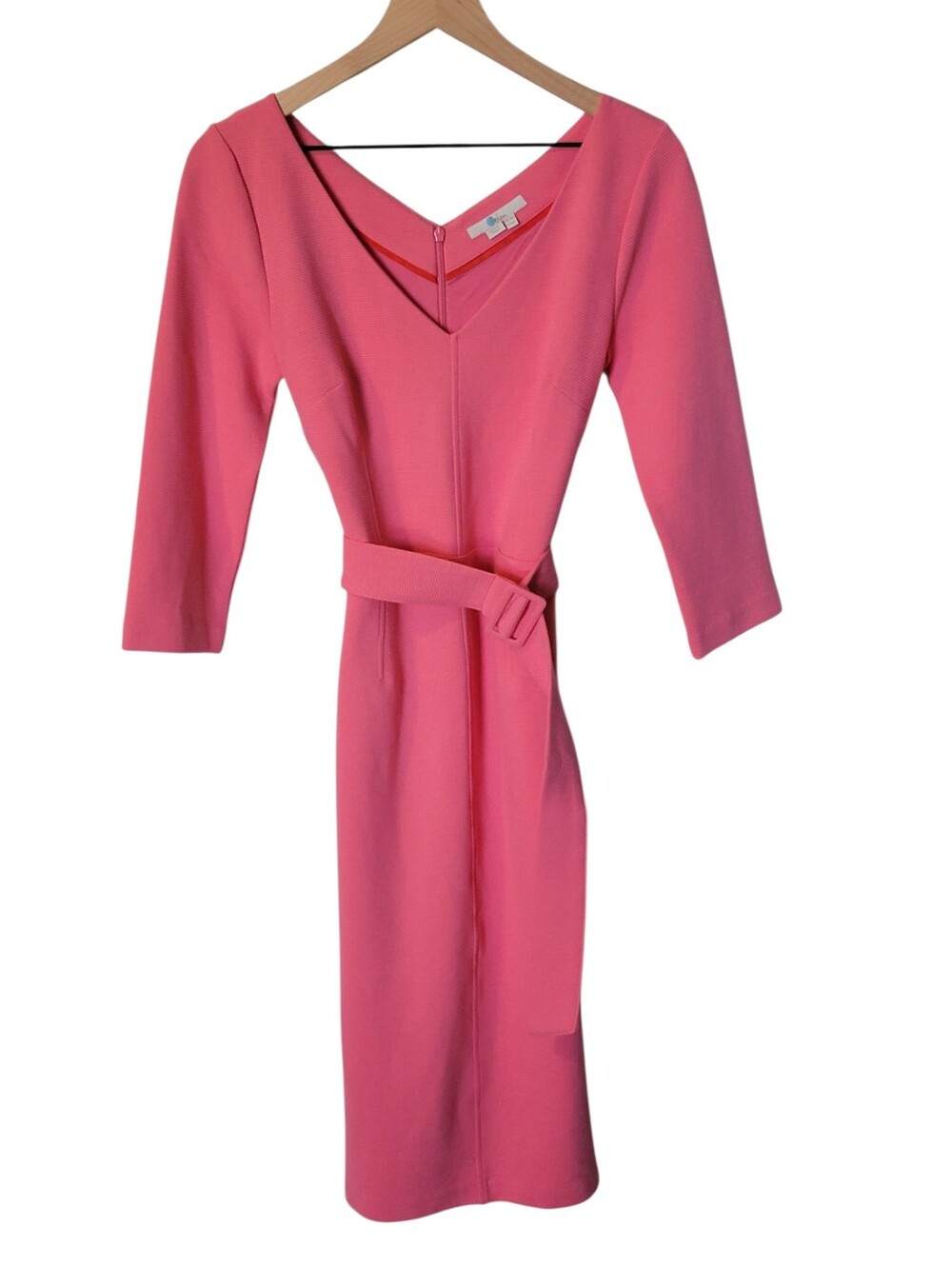 BODEN Margie V-Neck Bubble Gum Pink Ottoman Sheath Dress with Belt Size 6 - Picture 3 of 9